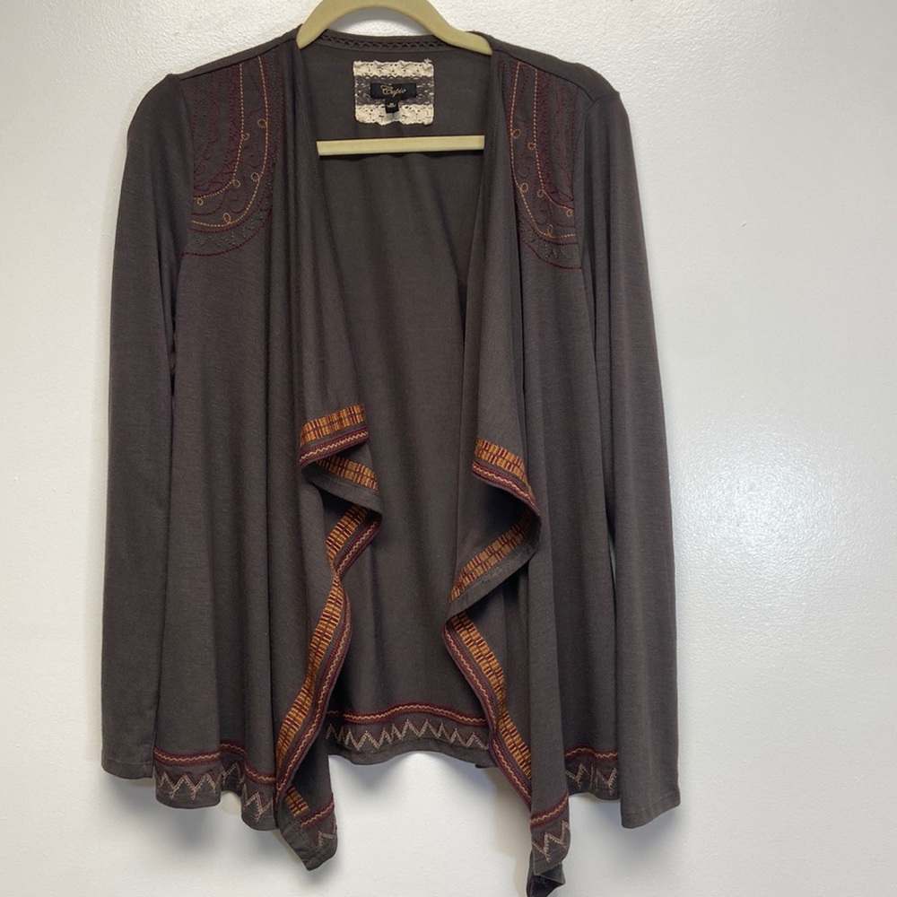 CUPIO embroidered trim lightweight open front cardigan Size-M